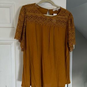 NWT Loft Mustard Yellow Drapey Lace Top